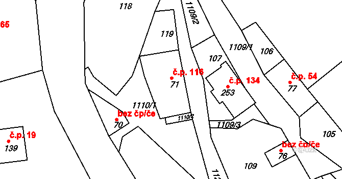 Záchlumí 116 na parcele st. 71 v KÚ Záchlumí, Katastrální mapa