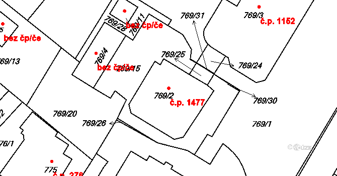 Kopřivnice 1477 na parcele st. 769/2 v KÚ Kopřivnice, Katastrální mapa