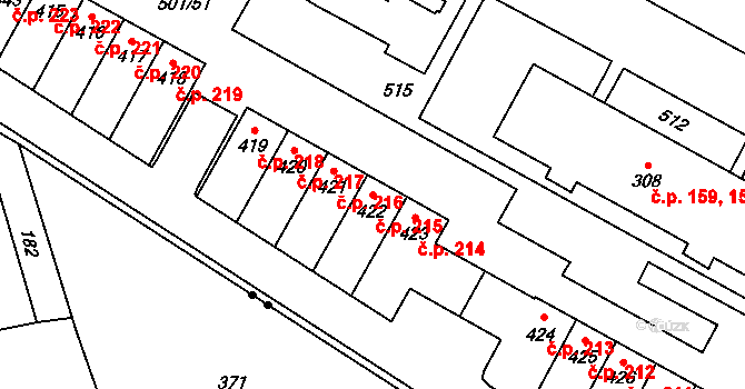 Černá za Bory 215, Pardubice na parcele st. 422 v KÚ Černá za Bory, Katastrální mapa