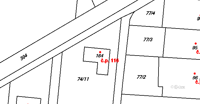 Myslechovice 116, Litovel na parcele st. 164 v KÚ Myslechovice, Katastrální mapa