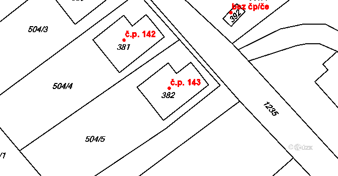 Pilníkov 143 na parcele st. 382 v KÚ Pilníkov I, Katastrální mapa
