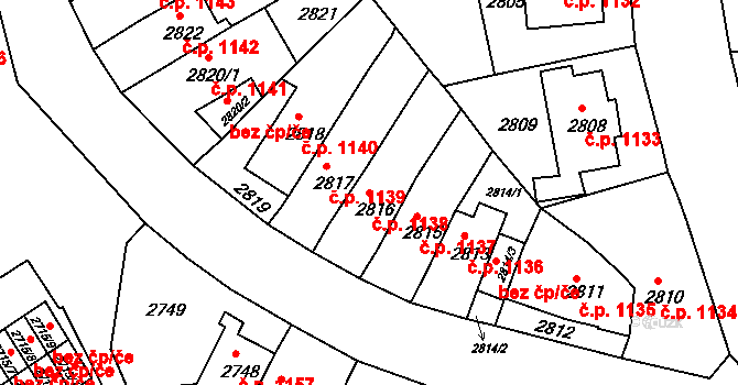 Bruntál 1138 na parcele st. 2816 v KÚ Bruntál-město, Katastrální mapa