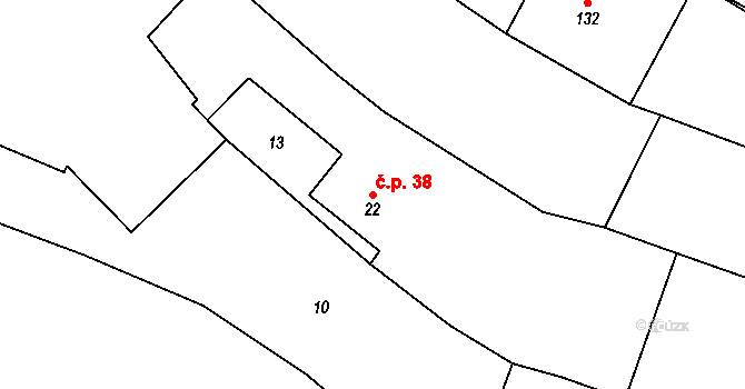 Keblov 38 na parcele st. 22 v KÚ Keblov, Katastrální mapa