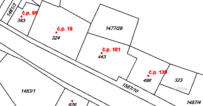 Děčín VIII-Dolní Oldřichov 181, Děčín na parcele st. 443 v KÚ Horní Oldřichov, Katastrální mapa