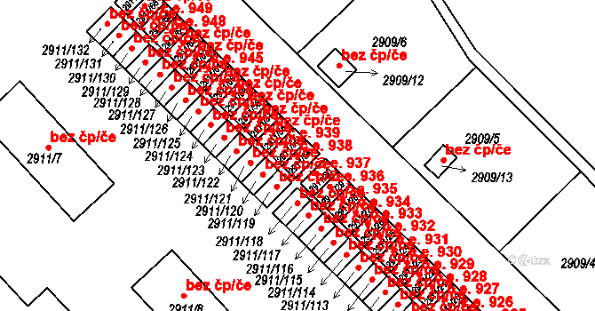 Roudnice nad Labem 938 na parcele st. 2911/54 v KÚ Roudnice nad Labem, Katastrální mapa