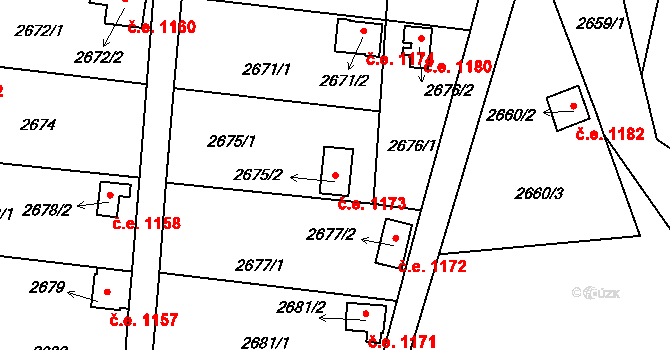 Bystřice nad Pernštejnem 1173 na parcele st. 2675/2 v KÚ Bystřice nad Pernštejnem, Katastrální mapa