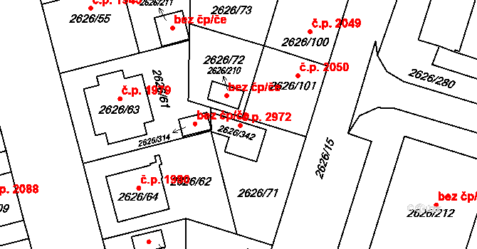 Předměstí 2972, Opava na parcele st. 2626/342 v KÚ Opava-Předměstí, Katastrální mapa