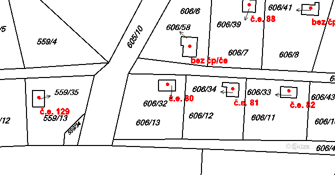 Poříčí 80, Boršov nad Vltavou na parcele st. 606/32 v KÚ Boršov nad Vltavou, Katastrální mapa