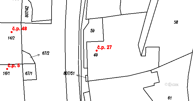 Křoví 27 na parcele st. 49 v KÚ Křoví, Katastrální mapa