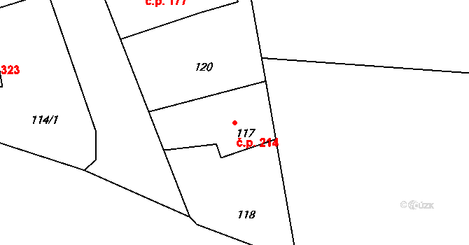 Lípa 214 na parcele st. 117 v KÚ Lípa nad Dřevnicí, Katastrální mapa
