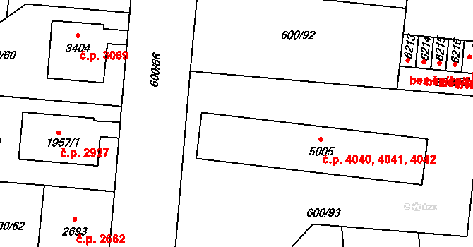 Zlín 4040,4041,4042 na parcele st. 5005 v KÚ Zlín, Katastrální mapa