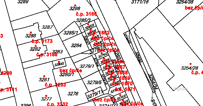 Chomutov 45004935 na parcele st. 3279/2 v KÚ Chomutov I, Katastrální mapa