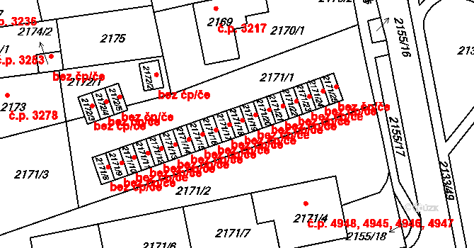 Chomutov 2008 na parcele st. 2171/18 v KÚ Chomutov II, Katastrální mapa