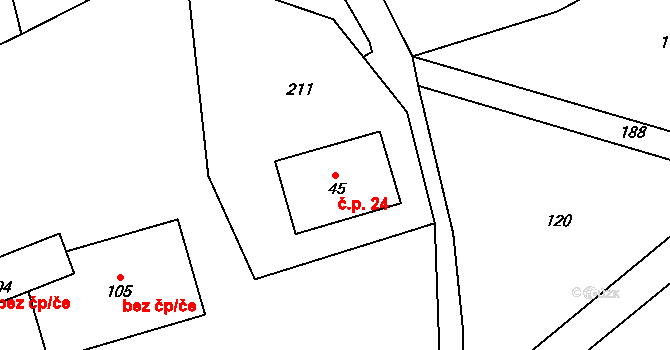 Otruby 24, Slaný na parcele st. 45 v KÚ Otruby, Katastrální mapa