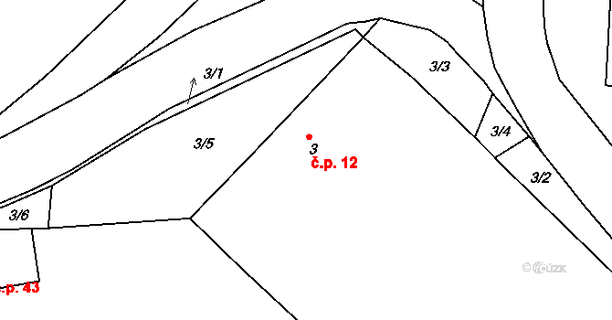 Korycany 12, Neratovice na parcele st. 3 v KÚ Korycany, Katastrální mapa