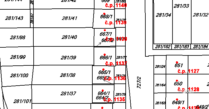 Kralupy nad Vltavou 1137 na parcele st. 666/1 v KÚ Lobeč, Katastrální mapa