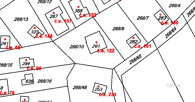 Statenice 122 na parcele st. 261 v KÚ Statenice, Katastrální mapa