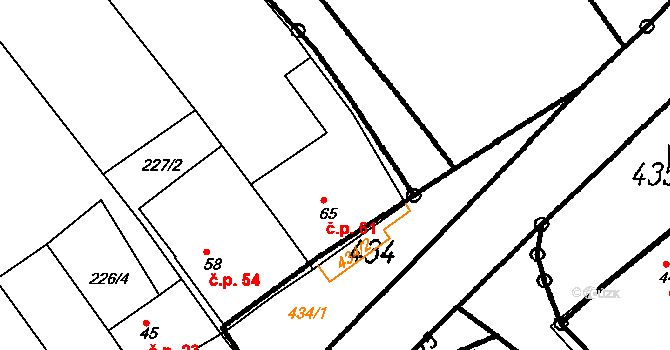 Hyršov 61, Všeruby na parcele st. 65 v KÚ Hyršov, Katastrální mapa