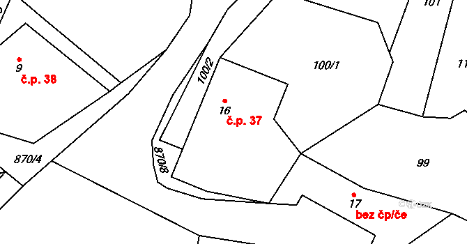 Štipoklasy 37, Plánice na parcele st. 16 v KÚ Štipoklasy u Lovčic, Katastrální mapa