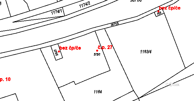 Jezbiny 27, Jaroměř na parcele st. 575/1 v KÚ Jezbiny, Katastrální mapa