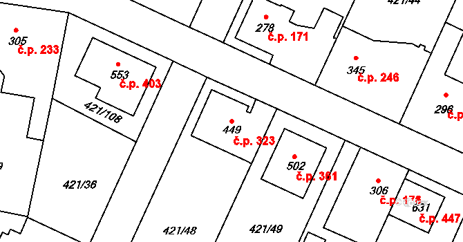 Nemošice 323, Pardubice na parcele st. 449 v KÚ Nemošice, Katastrální mapa