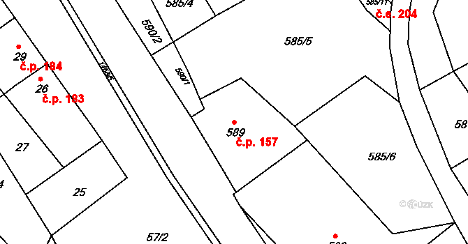 Olomučany 157 na parcele st. 589 v KÚ Olomučany, Katastrální mapa