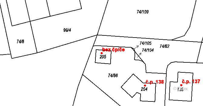 Dušníky 83584935 na parcele st. 205 v KÚ Dušníky, Katastrální mapa