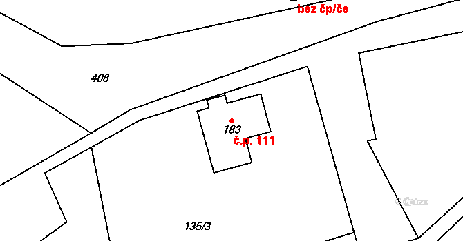 Choteč 111 na parcele st. 183 v KÚ Choteč u Prahy, Katastrální mapa