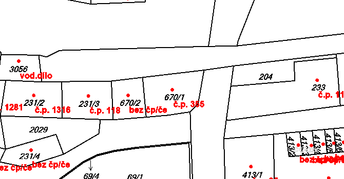 Vodňany II 355, Vodňany na parcele st. 670/1 v KÚ Vodňany, Katastrální mapa