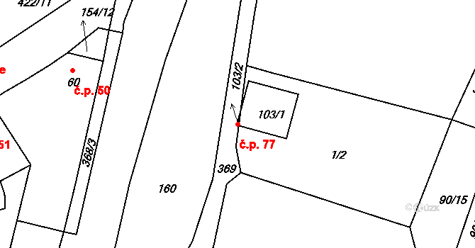 Brloh 77, Louny na parcele st. 103/1 v KÚ Brloh, Katastrální mapa