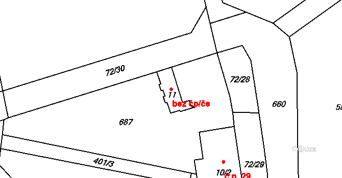Kořenice 93443935 na parcele st. 11 v KÚ Pučery, Katastrální mapa