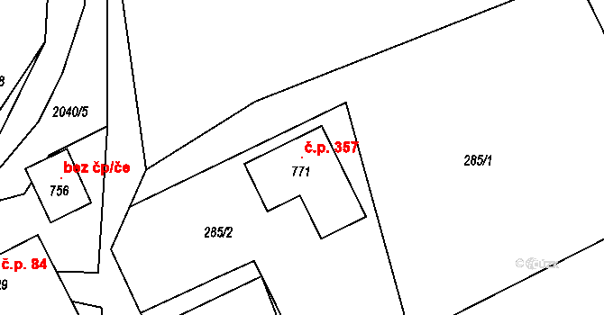Borová 357 na parcele st. 771 v KÚ Borová u Poličky, Katastrální mapa