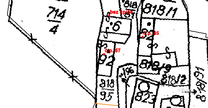 Skorkov 57 na parcele st. 92 v KÚ Skorkov u Herálce, Katastrální mapa