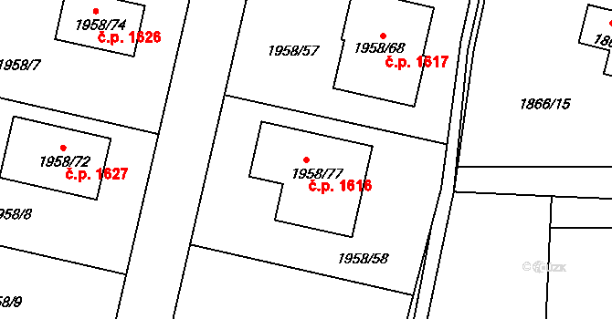 Švermov 1616, Kladno na parcele st. 1958/77 v KÚ Motyčín, Katastrální mapa