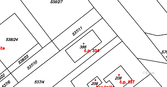 Vávrovice 334, Opava na parcele st. 386 v KÚ Vávrovice, Katastrální mapa