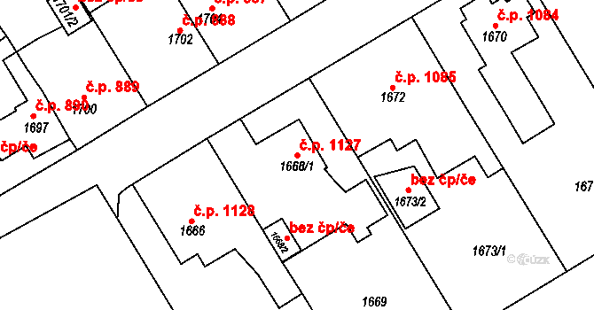 Kostelec nad Orlicí 1127 na parcele st. 1668/1 v KÚ Kostelec nad Orlicí, Katastrální mapa