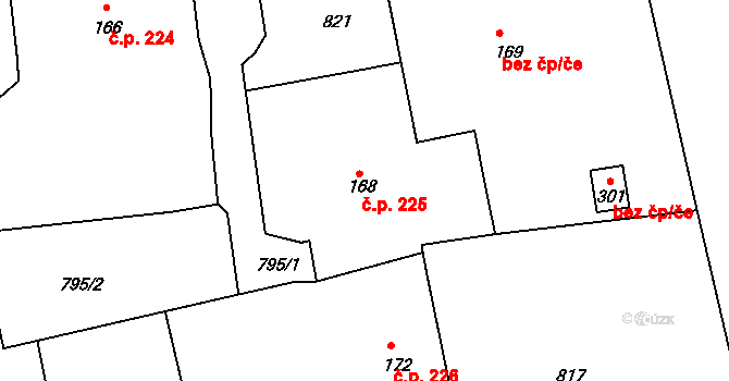 Debřece 225, Skuhrov nad Bělou na parcele st. 168 v KÚ Skuhrov nad Bělou, Katastrální mapa