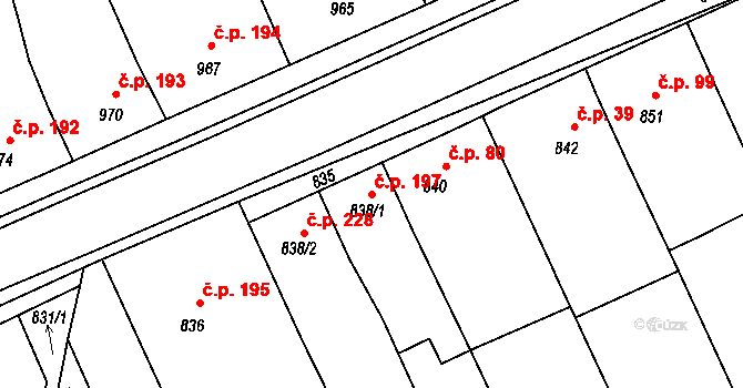 Diváky 197 na parcele st. 838/1 v KÚ Diváky, Katastrální mapa