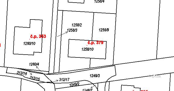 Přerov VI-Újezdec 379, Přerov na parcele st. 1258/10 v KÚ Újezdec u Přerova, Katastrální mapa