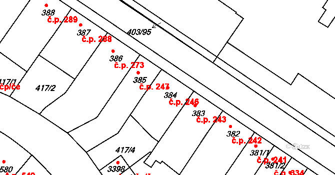 Bystřice pod Hostýnem 246 na parcele st. 384 v KÚ Bystřice pod Hostýnem, Katastrální mapa