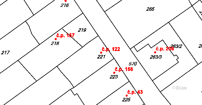 Čehovice 122 na parcele st. 221 v KÚ Čehovice, Katastrální mapa