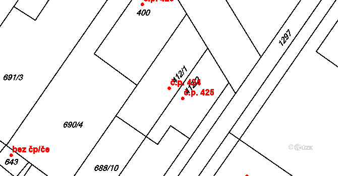 Smržice 424 na parcele st. 412/1 v KÚ Smržice, Katastrální mapa