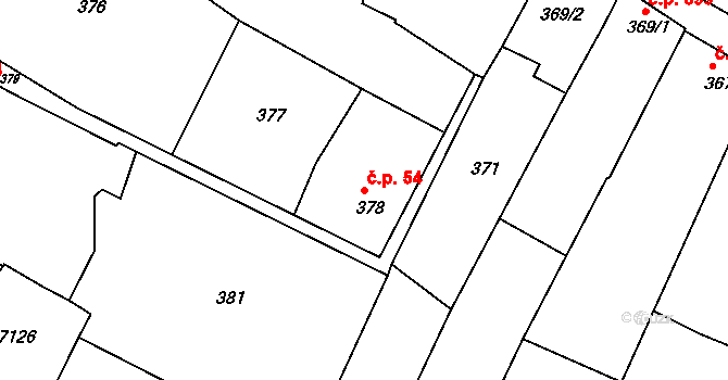 Jaroslavice 54 na parcele st. 378 v KÚ Jaroslavice, Katastrální mapa