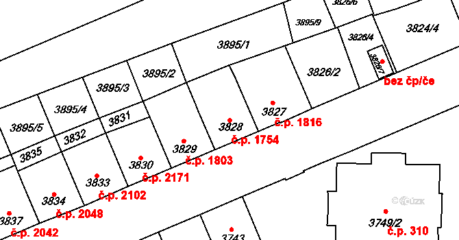 Přerov I-Město 1754, Přerov na parcele st. 3828 v KÚ Přerov, Katastrální mapa