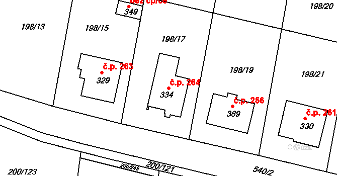 Nehvizdy 264 na parcele st. 334 v KÚ Nehvizdy, Katastrální mapa