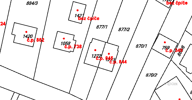 Trhové Sviny 845 na parcele st. 1272 v KÚ Trhové Sviny, Katastrální mapa