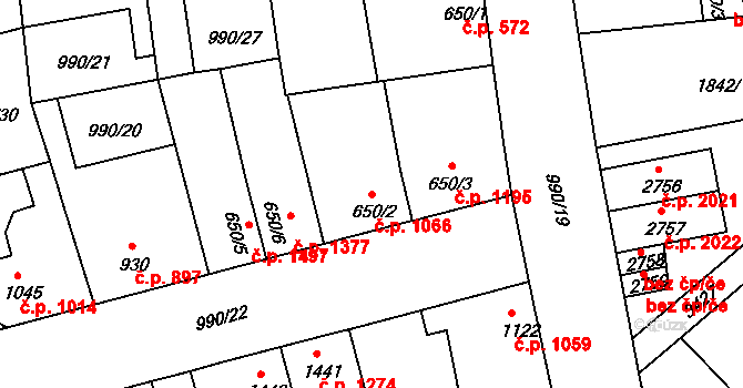 Nymburk 1066 na parcele st. 650/2 v KÚ Nymburk, Katastrální mapa