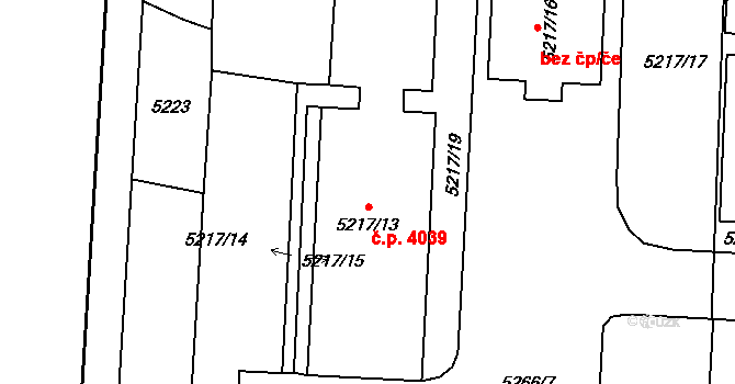 Jihlava 4039 na parcele st. 5217/13 v KÚ Jihlava, Katastrální mapa