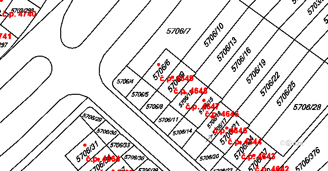Jihlava 4648 na parcele st. 5706/9 v KÚ Jihlava, Katastrální mapa