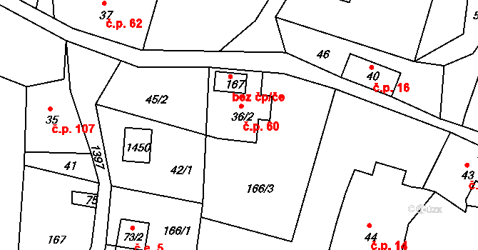 Horní Světlá 60, Mařenice na parcele st. 36/2 v KÚ Horní Světlá pod Luží, Katastrální mapa